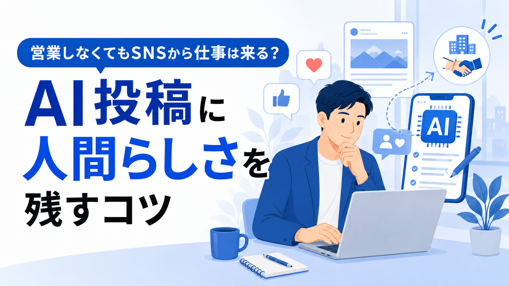 企業のSNS担当者がAIを駆使しながらも、人間らしさを出す工夫をしている様子